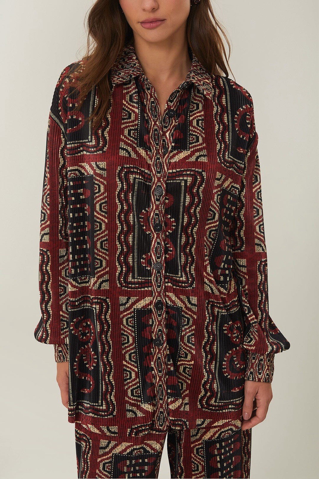 Farm Rio Black Snake Scarves Pleated Shirt Size Xs