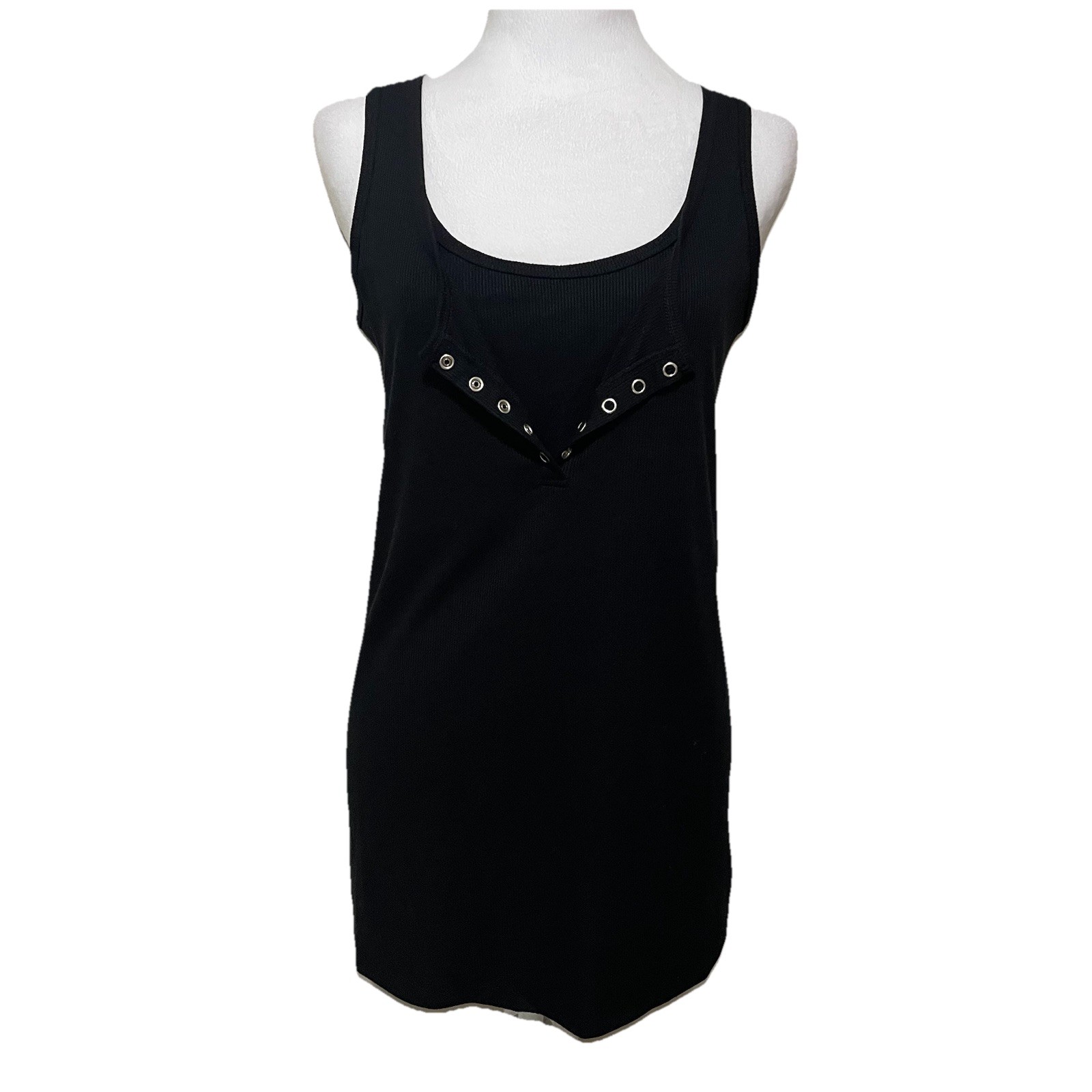 Isabel Tank Top By Ingrid + Isabel Black Snap Front Beach Vibes Women’s Sz M