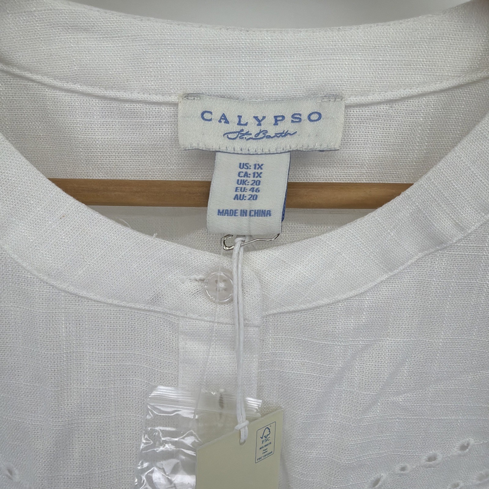 Calypso St Barth White Linen Blend Eyelet Pineapple Sleeve Blouse Top 1X Plus