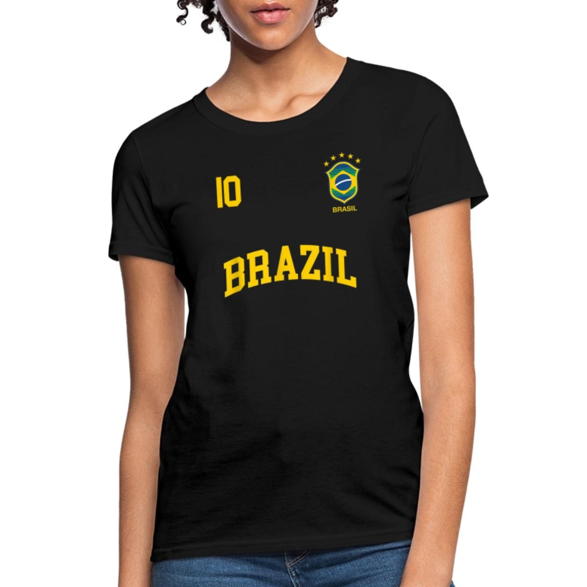 Brazil Number 10 Soccer Jersey Playmaker Women’s T-Shirt