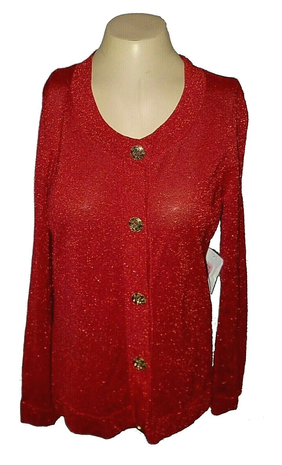 New Top Judith Hart City-Light Silk-Metallic Knit Glitter Maraschino MSRP-$59. M