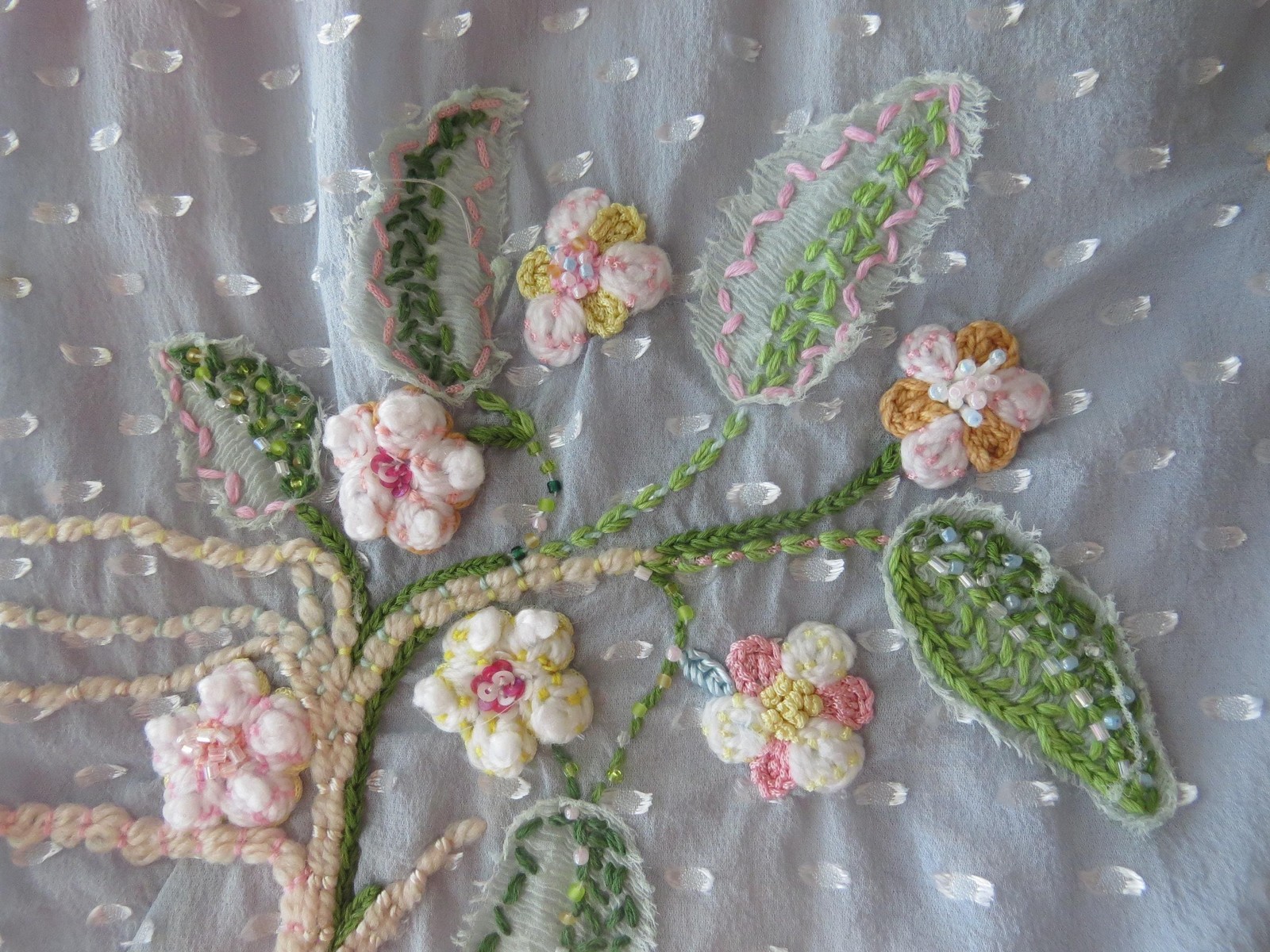 Vintage Italian Silk Blend Ombré Top, Crochet Beaded Blossom Embroidery, 2000s