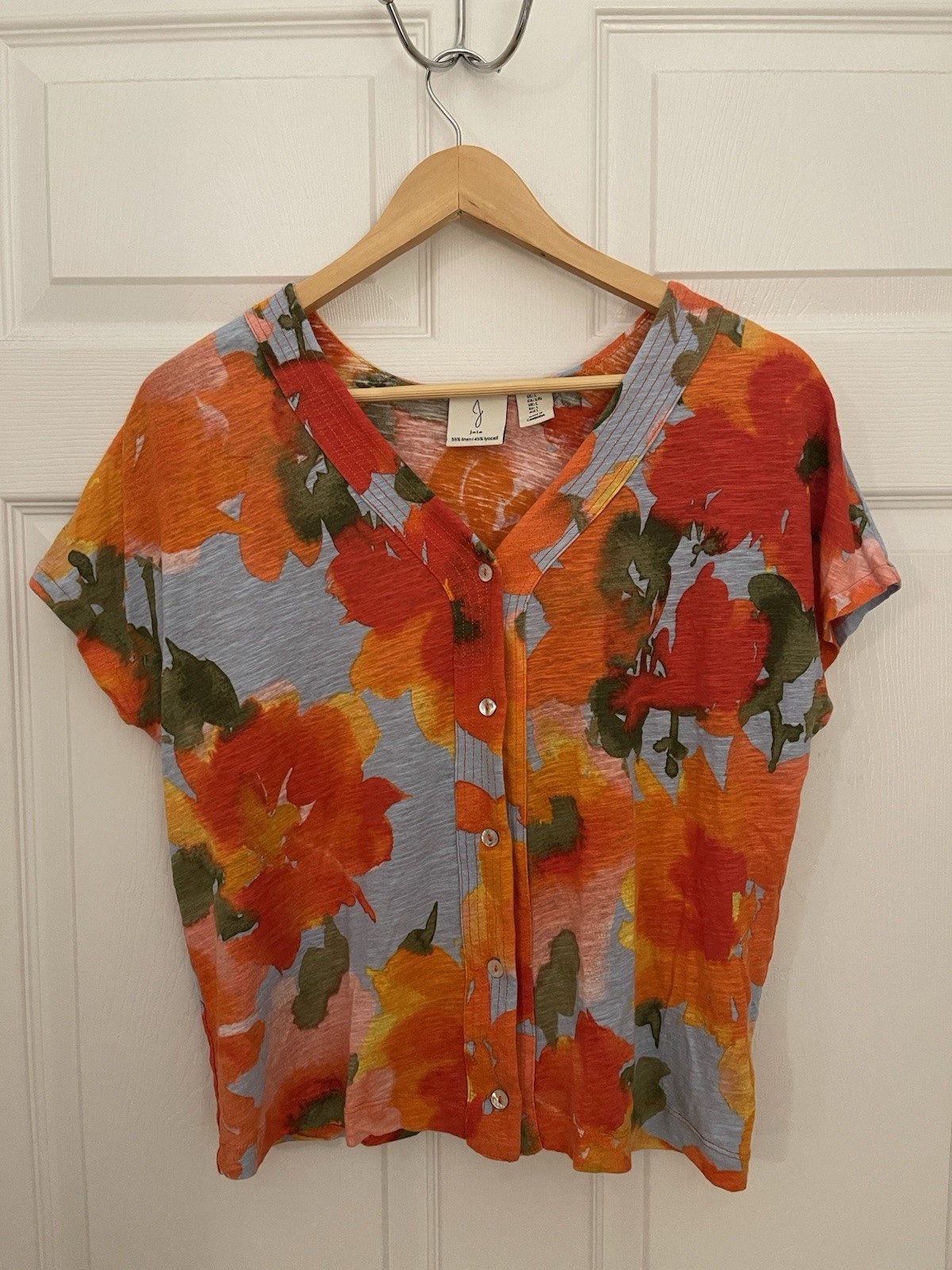 Joie Linen Blend Floral Cropped L Summer Tropical Beach Vacation Top