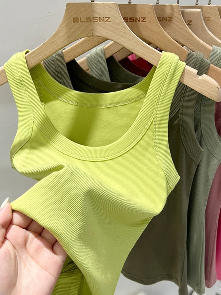 Womens Summer Sleeveless Ribbed Tank Top Stretch Basic Camisole