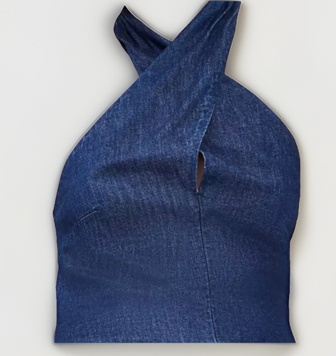 LOFT Chambray Crossover Halter Top Denim Dark Indigo Wash Size 10