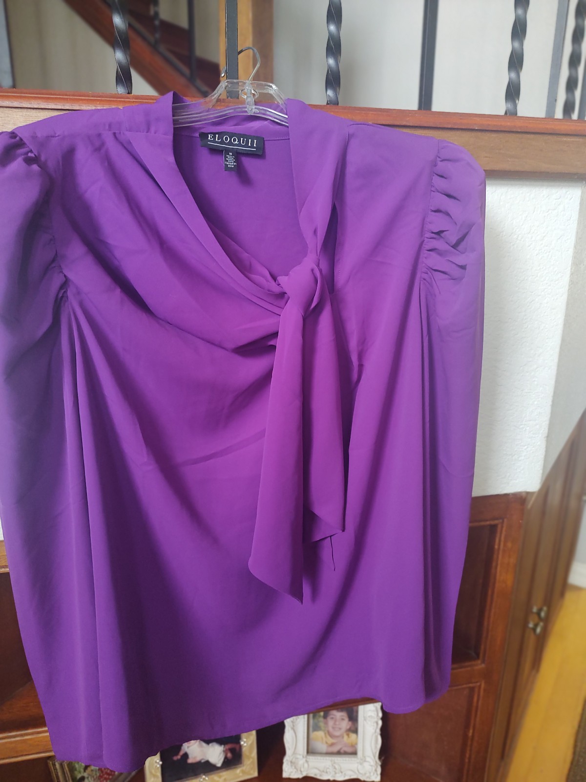 ELOQUII FRONT SIDE TIE LONG SLEEVE DRAPE PURPLE TOP, SIZE 18