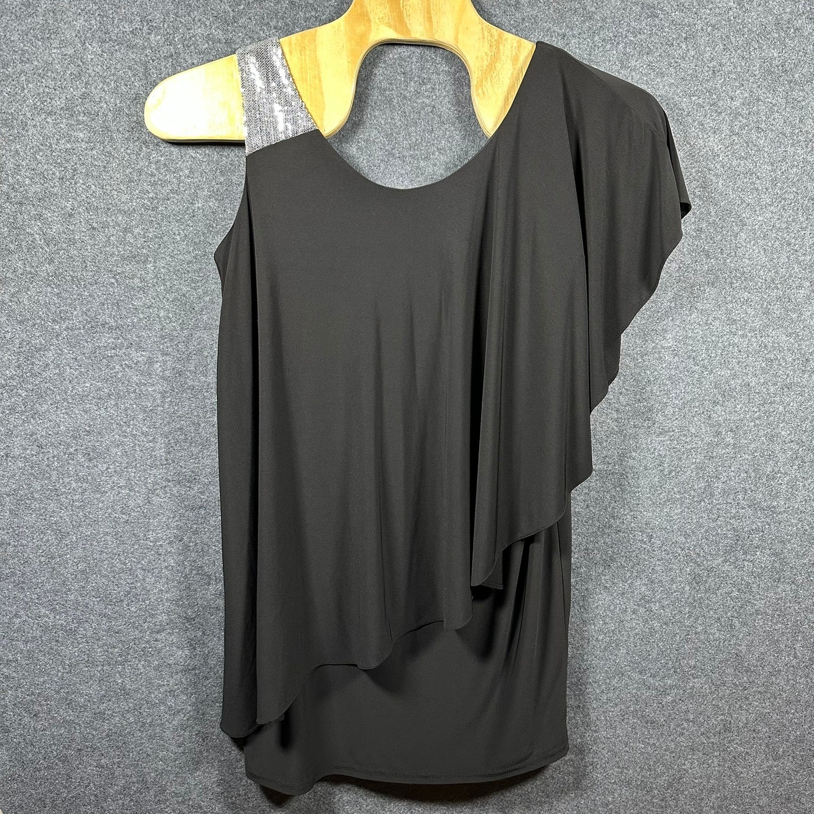 Dressbarn Collection Black Jersey Knit Sequin One Shoulder Dress Size 14