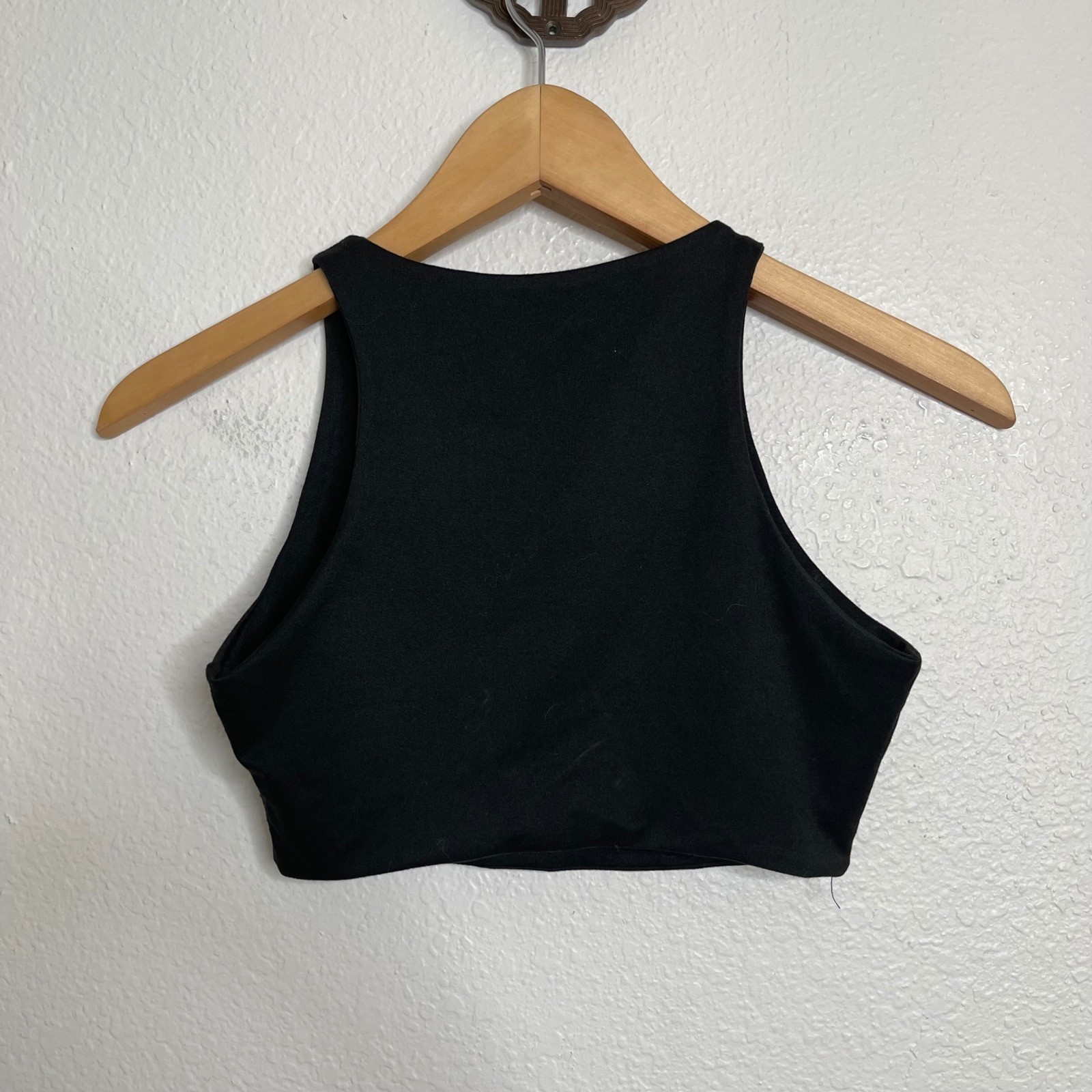 Hello Molly Womens XS Black High Neck Sleeveless Racerback Crop Top
