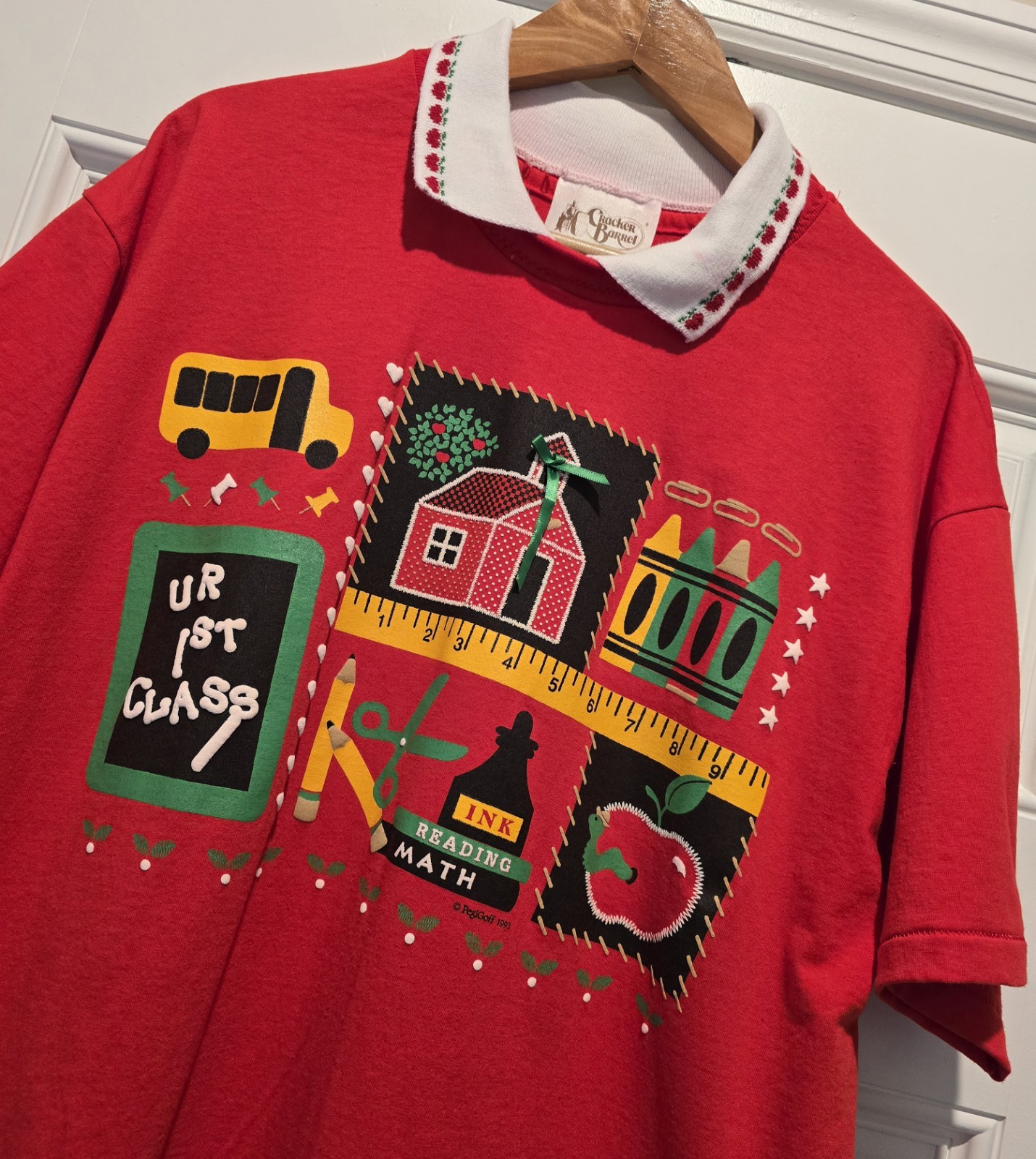 Vintage Cracker Barrel Shirt Art School Teacher Womens XL USA Red Single-Stitch