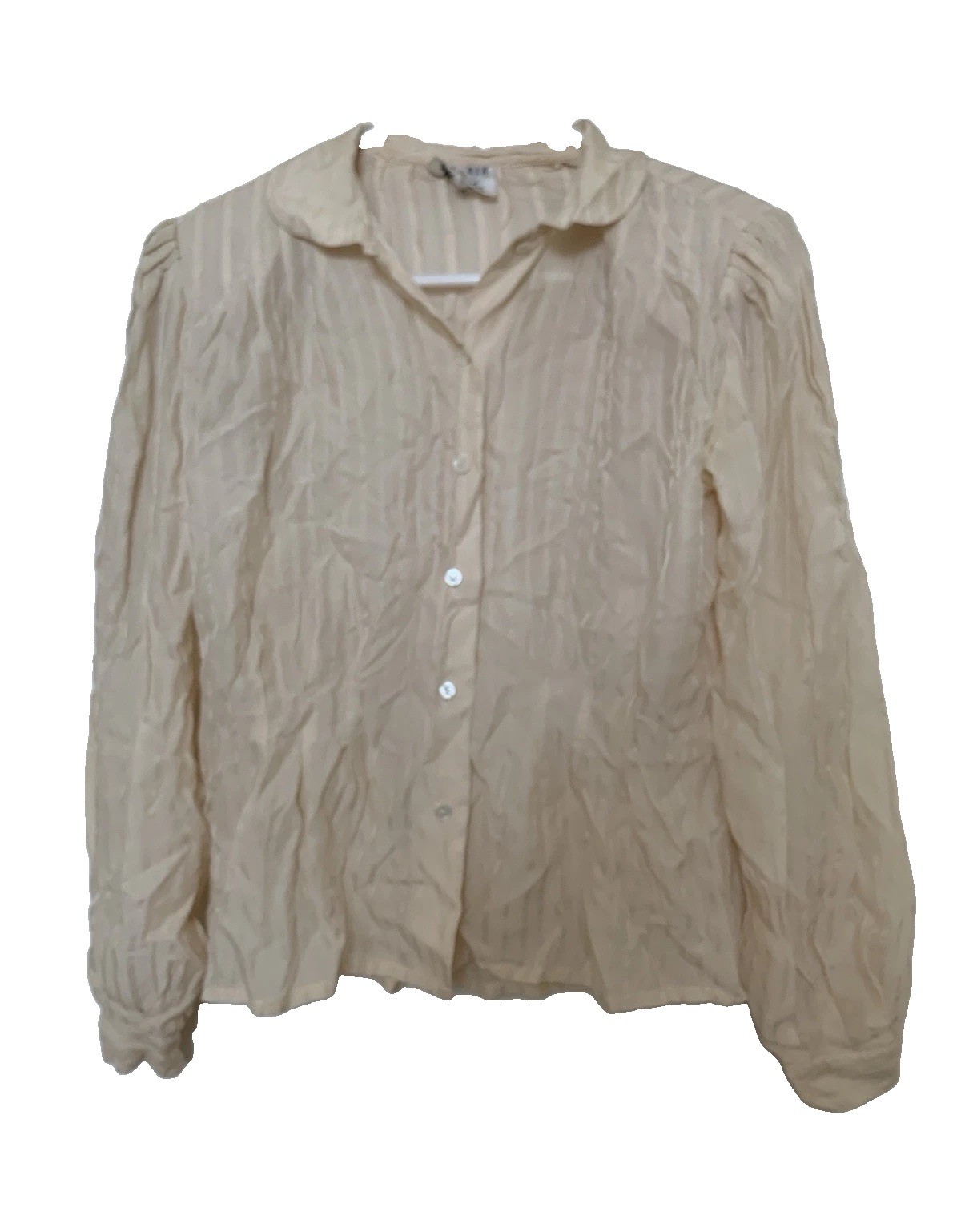 Vtg 80s I. Magnin 100% Silk Pleated Blouse Cream Ivory Scalloped Cuff Size 4