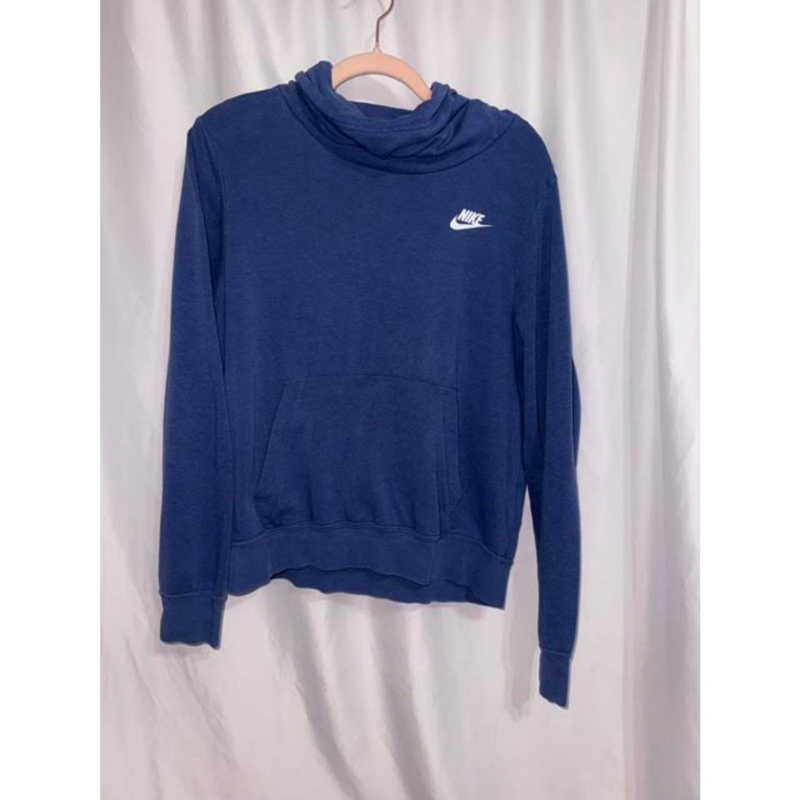 Nike Funnel Cowl Neck Fleece Hoodie Blue Women’s Size Medium | Athleisure Cozy