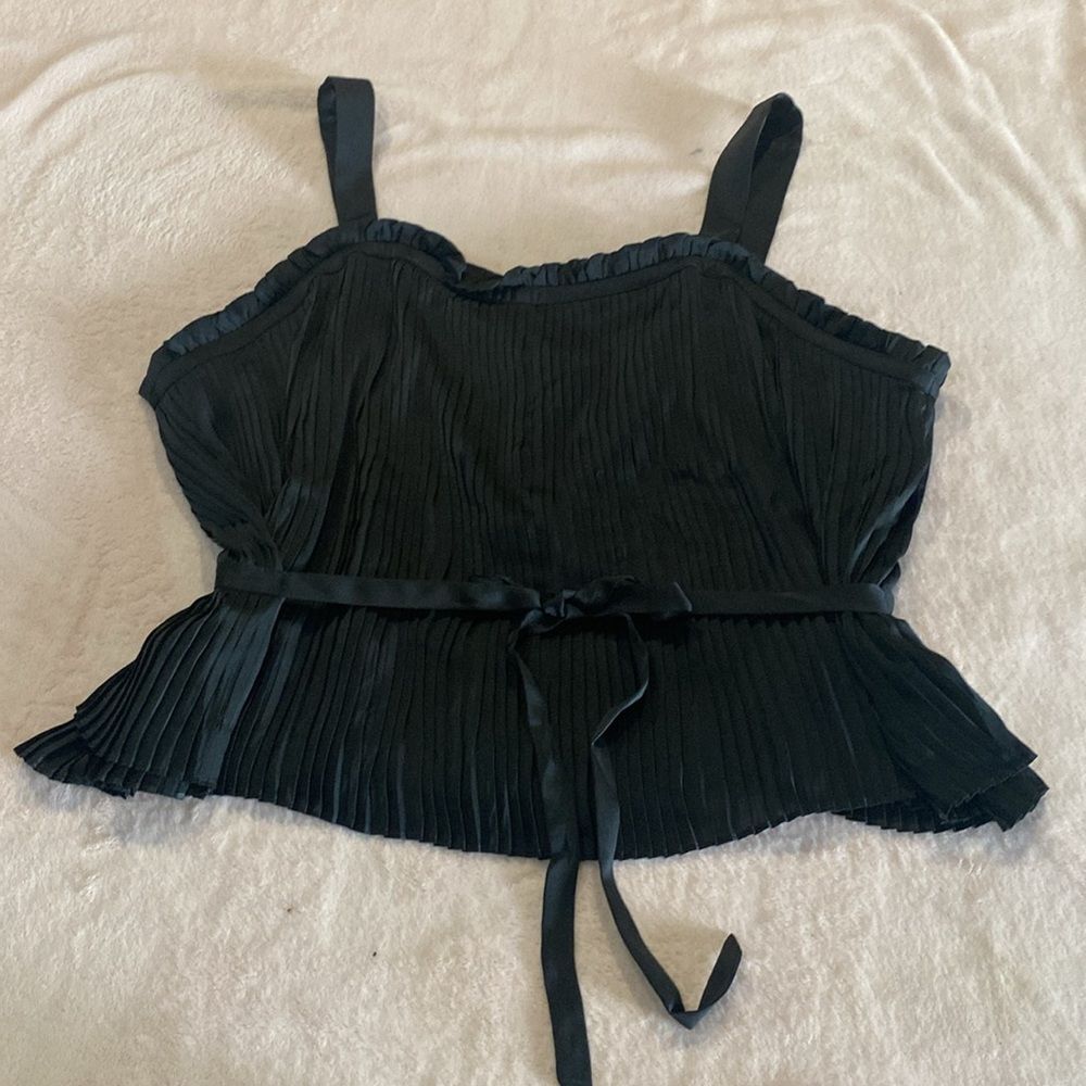 New Ryegrass Womens Peplum Top Pleated Square Neck Sleeveless Black Size 2X