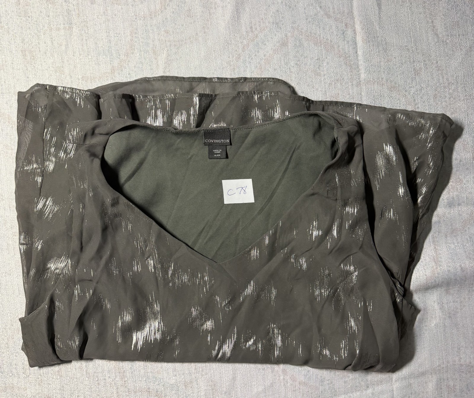 Womens XL Extra Large Covington Blouse Shirt Brown Green Silver C78