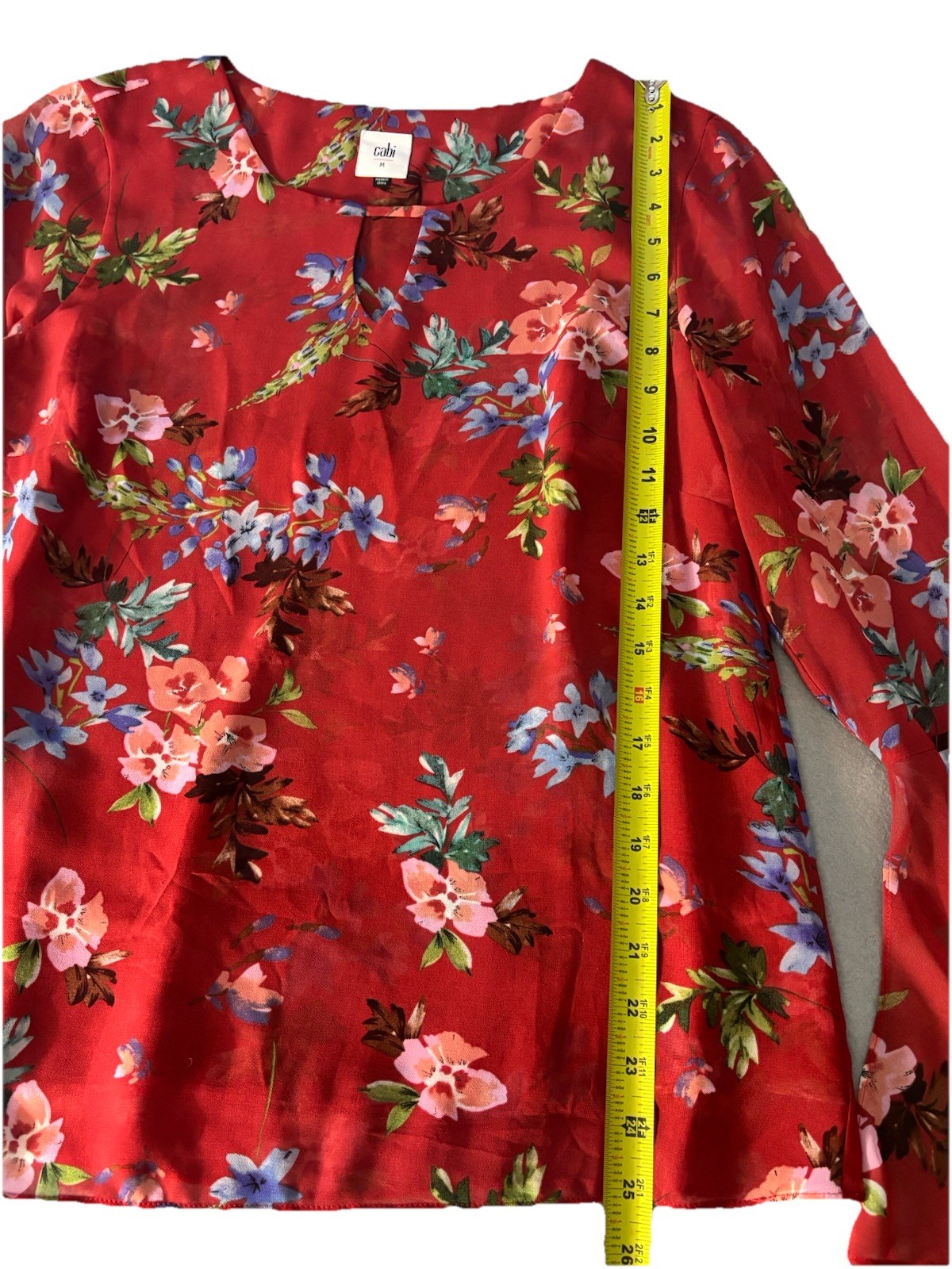 Cabi Devoted Red Floral Lined Blouse #3590 Size Medium Business Casual