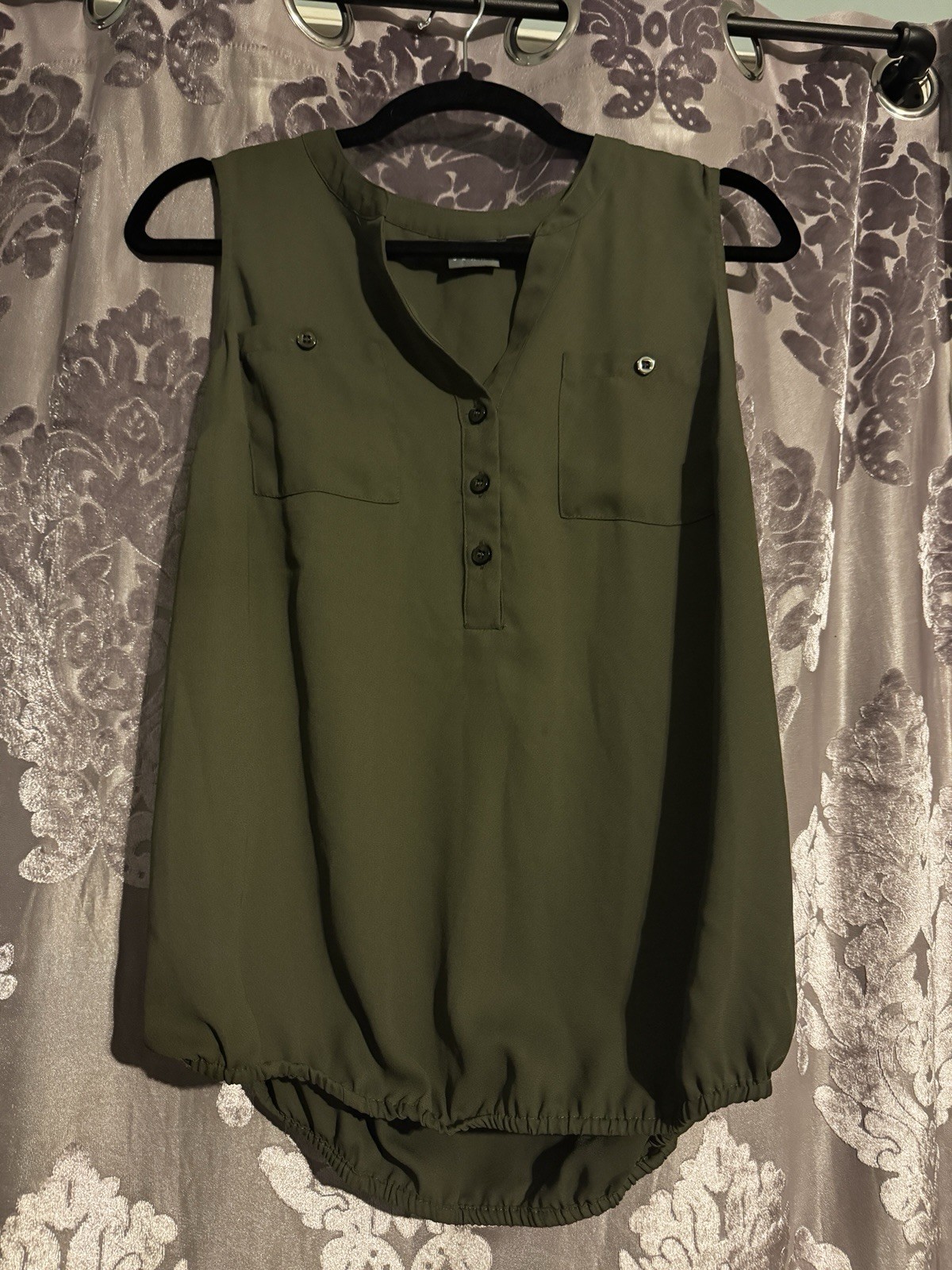 Soho New York & Company Sleeveless Button Tunic Blouse Olive Green Size S