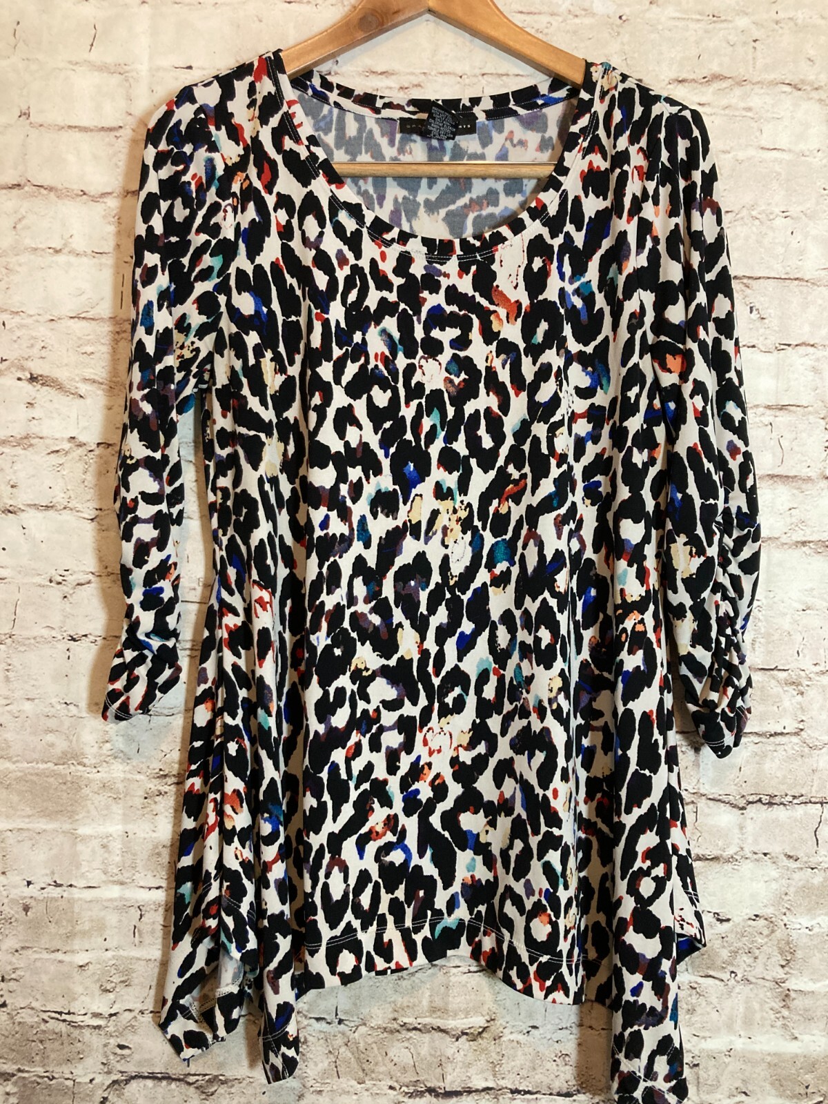 Grace Elements Top Womens Medium Asymmetric Hem Cheetah Leopard Stretch Flowy