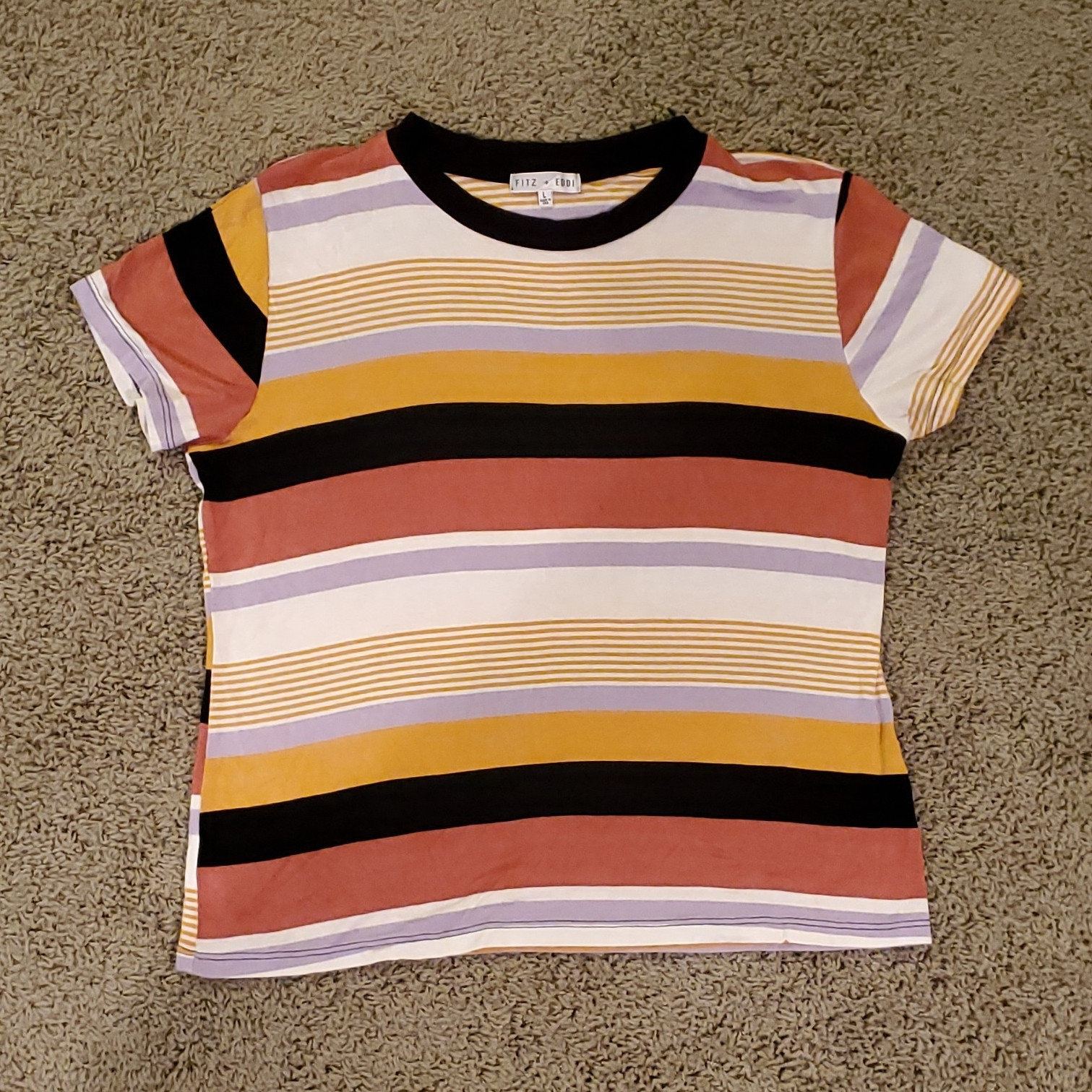 Fitz + Eddi Multicolor Striped Jersey Knit Crew Neck Short Sleeve T-Shirt L Crop