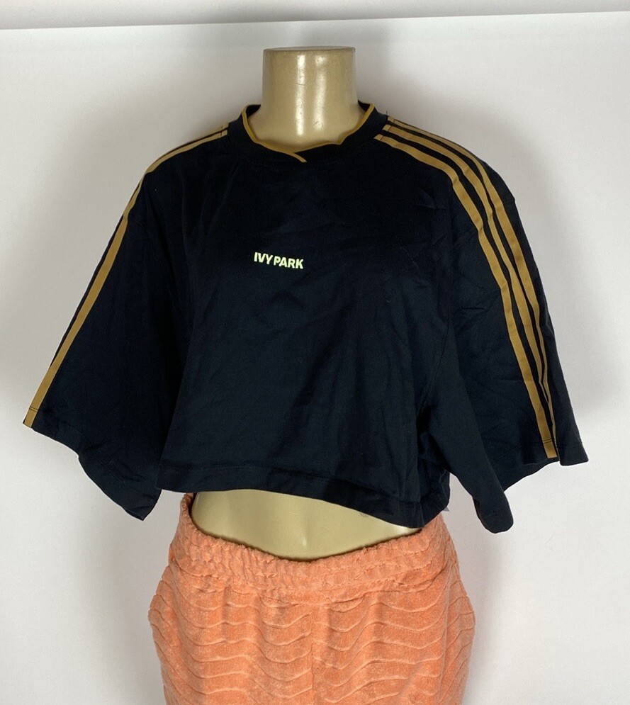 Ivy Park X Adidas Beyonce Collab 3 Stripe Black Crop Top Size Small
