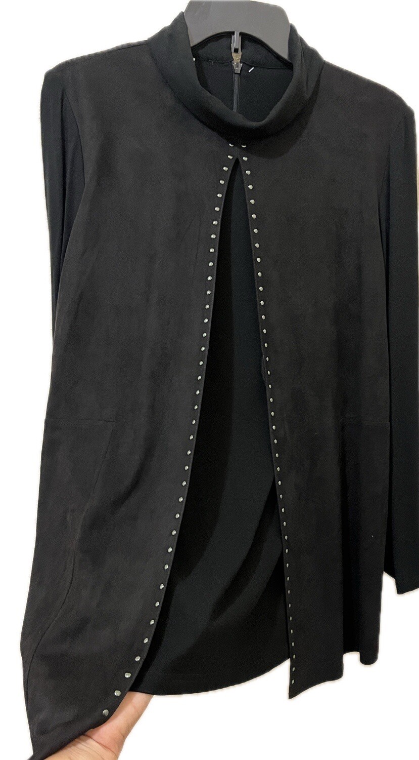 Ming Wang Tunic Top Womens XS Vampy Goth Office Open Slit Layered Oversized NWT