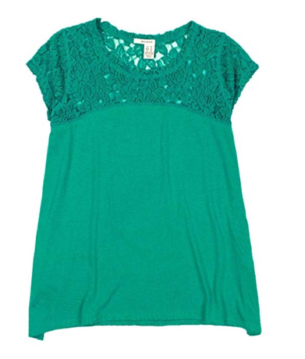 DKNY Jeans Womens Short Sleeve Lace Top Dark Turquoise