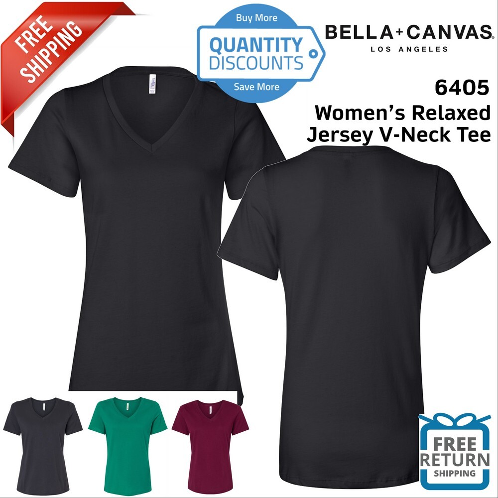 BELLA + CANVAS Women’s Relaxed Short Sleeve Jersey V-Neck T Top 6405 Up To 2XL
