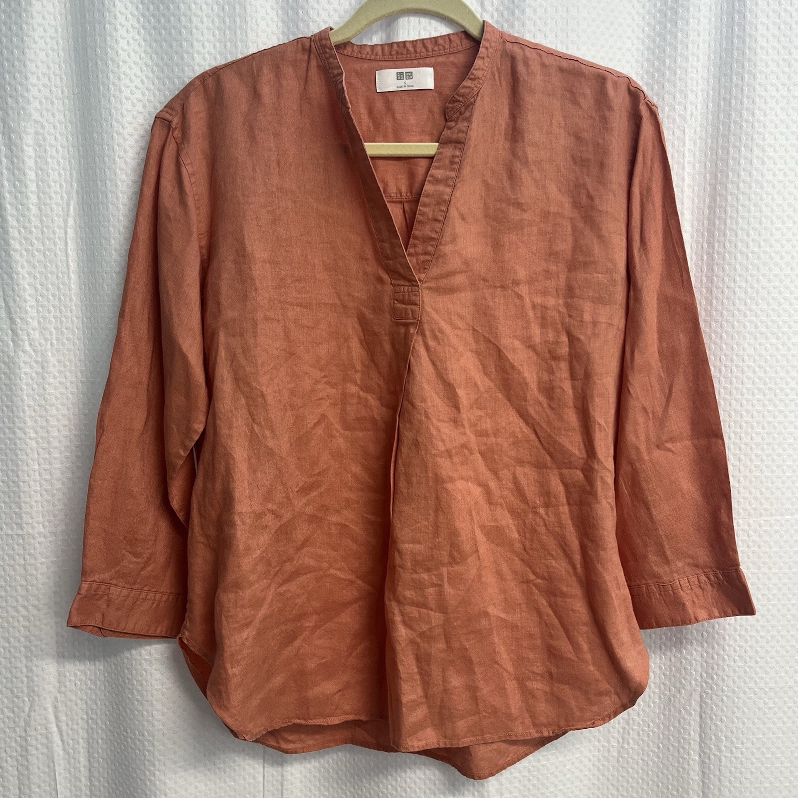 Uniqlo Women’s 100% Linen Skipper Collar Lagenlook Blouse Small Minimalist READ