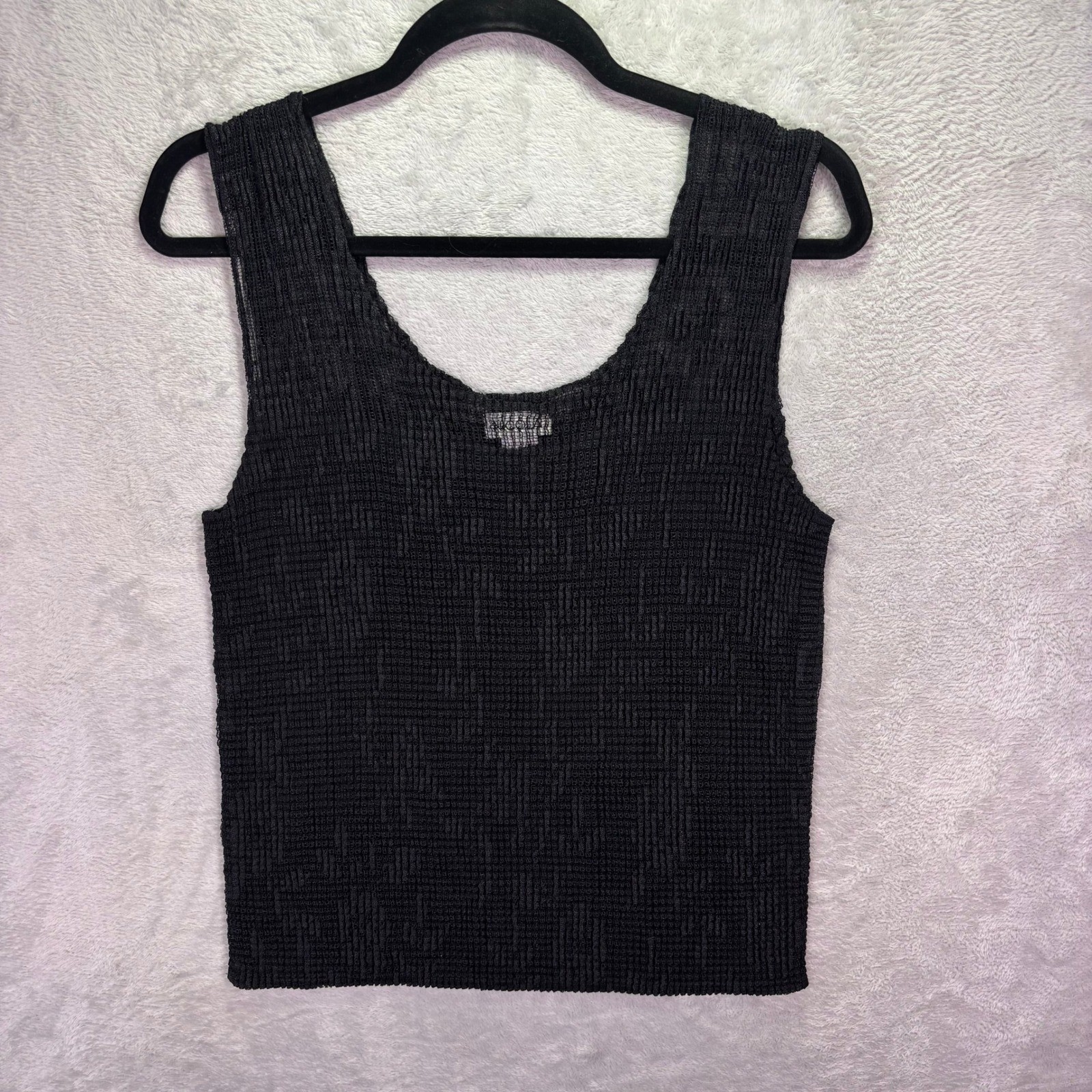 Nicola Women Tank Top Sz L Black Semi Sheer Textured Popcorn Knit Scoop Neck