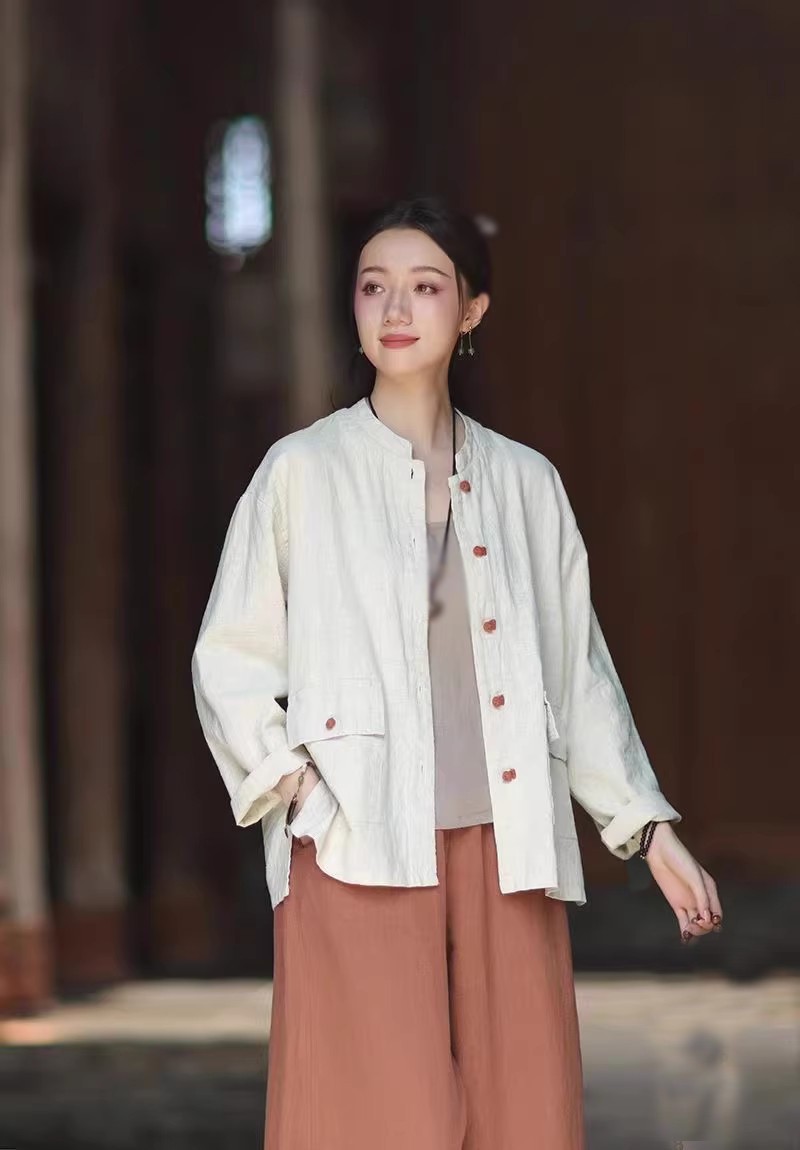 Chinese Style Womens Loose Tops Blouse Cotton Linen Cardigan Shirts Casual Coats