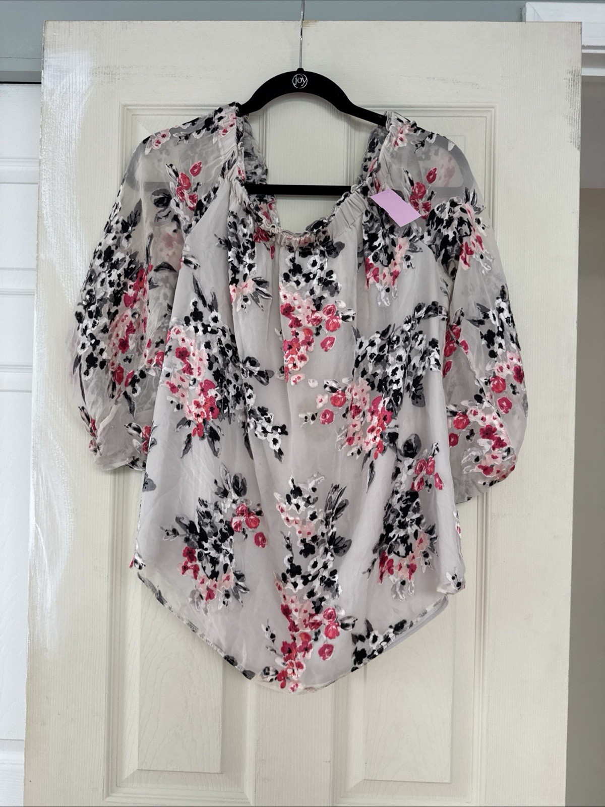 White House Black Market Velvet Floral Off Shoulder Chiffon Blouse Womens XL