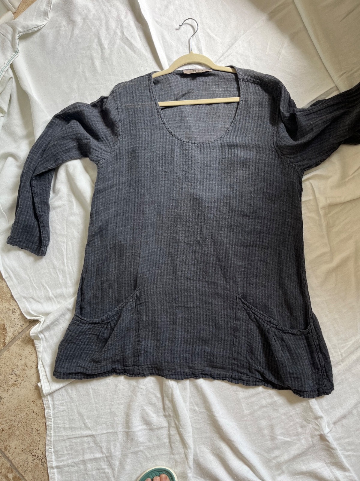 Flax Blue/Gray Medium Tunic 2 Pockets Great layering Piece