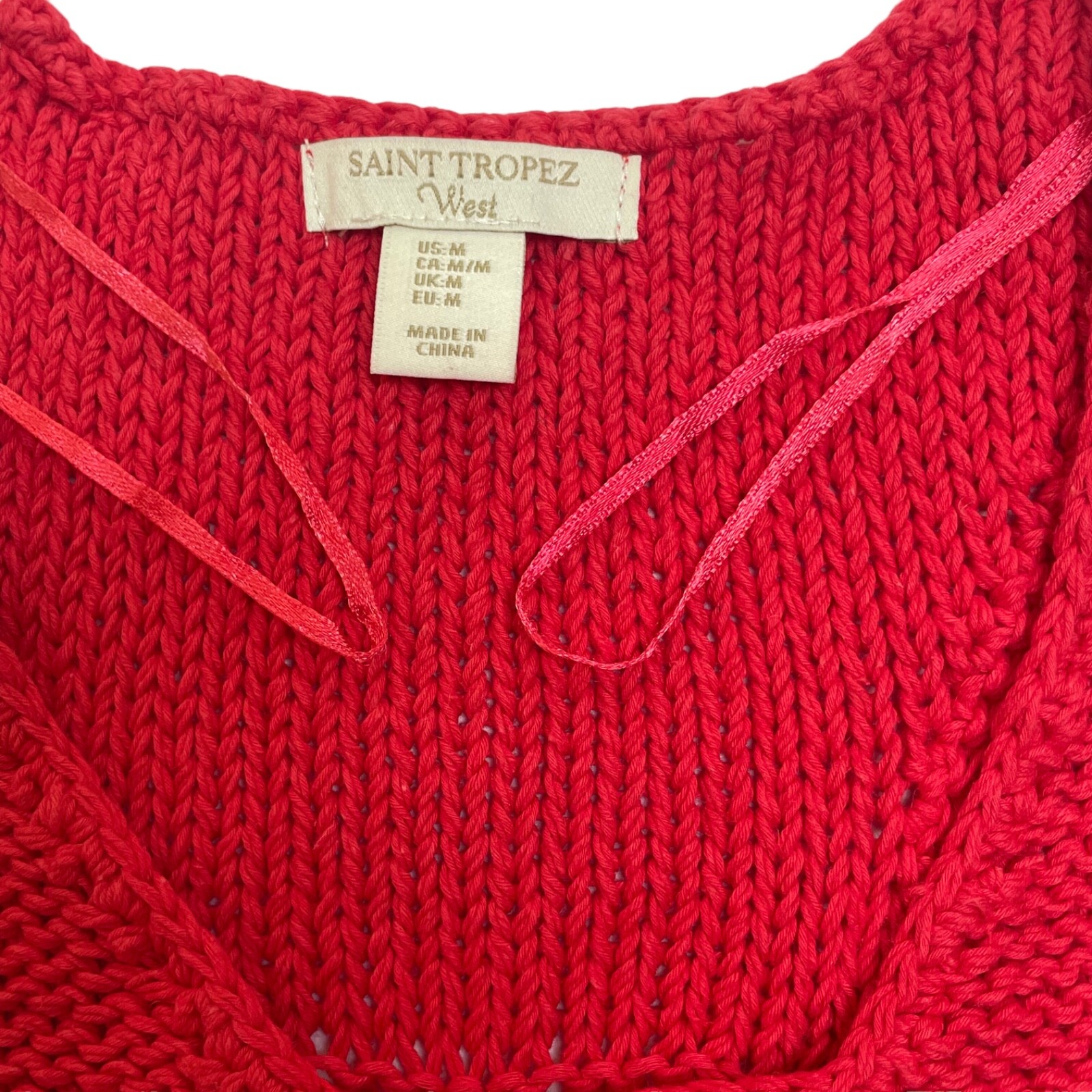 Saint Tropez West Open Crochet Tank Top Size M Cotton Linen Blend BOHO Beachy