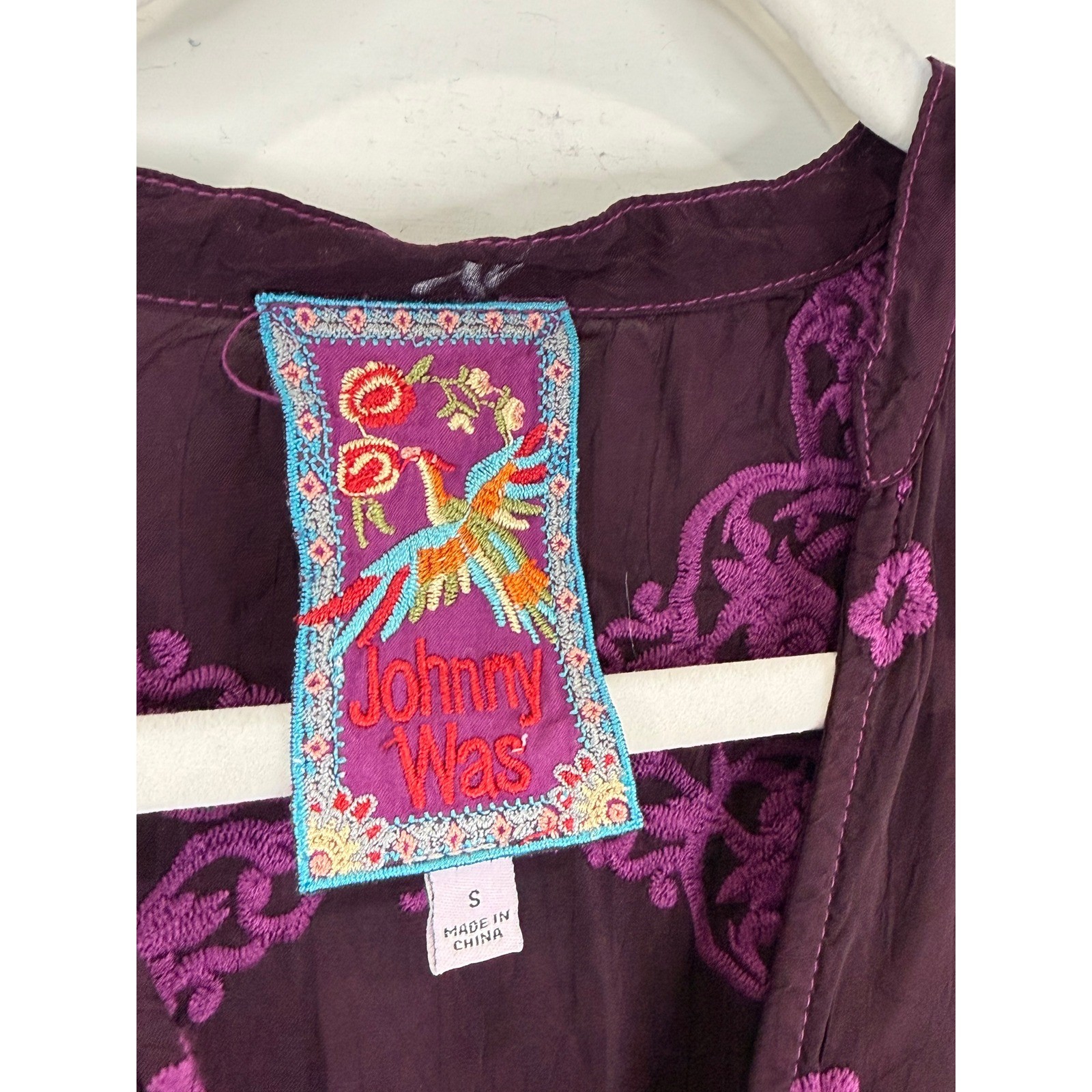 Johnny Was Polyvore Juniper Embroidered Fringe Crochet Boho Blouse Purple S