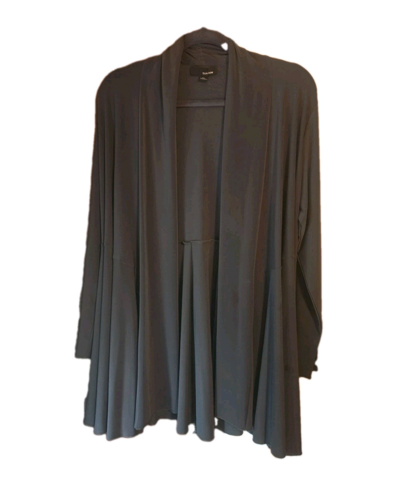 Sun Kim Women’s XL Charcoal Olive Open Front Cardigan Drape Lightweight Duster