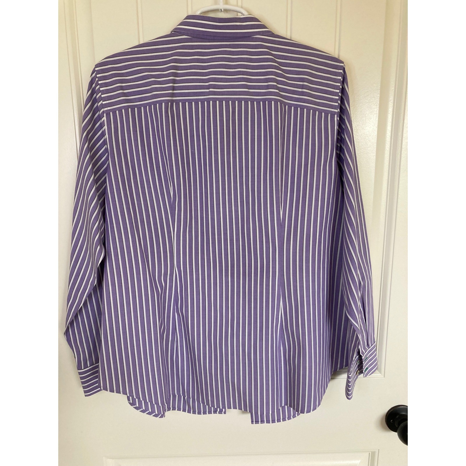 Talbots Woman Purple White Striped Button Down Shirt 14 Wrinkle Resistant Cotton