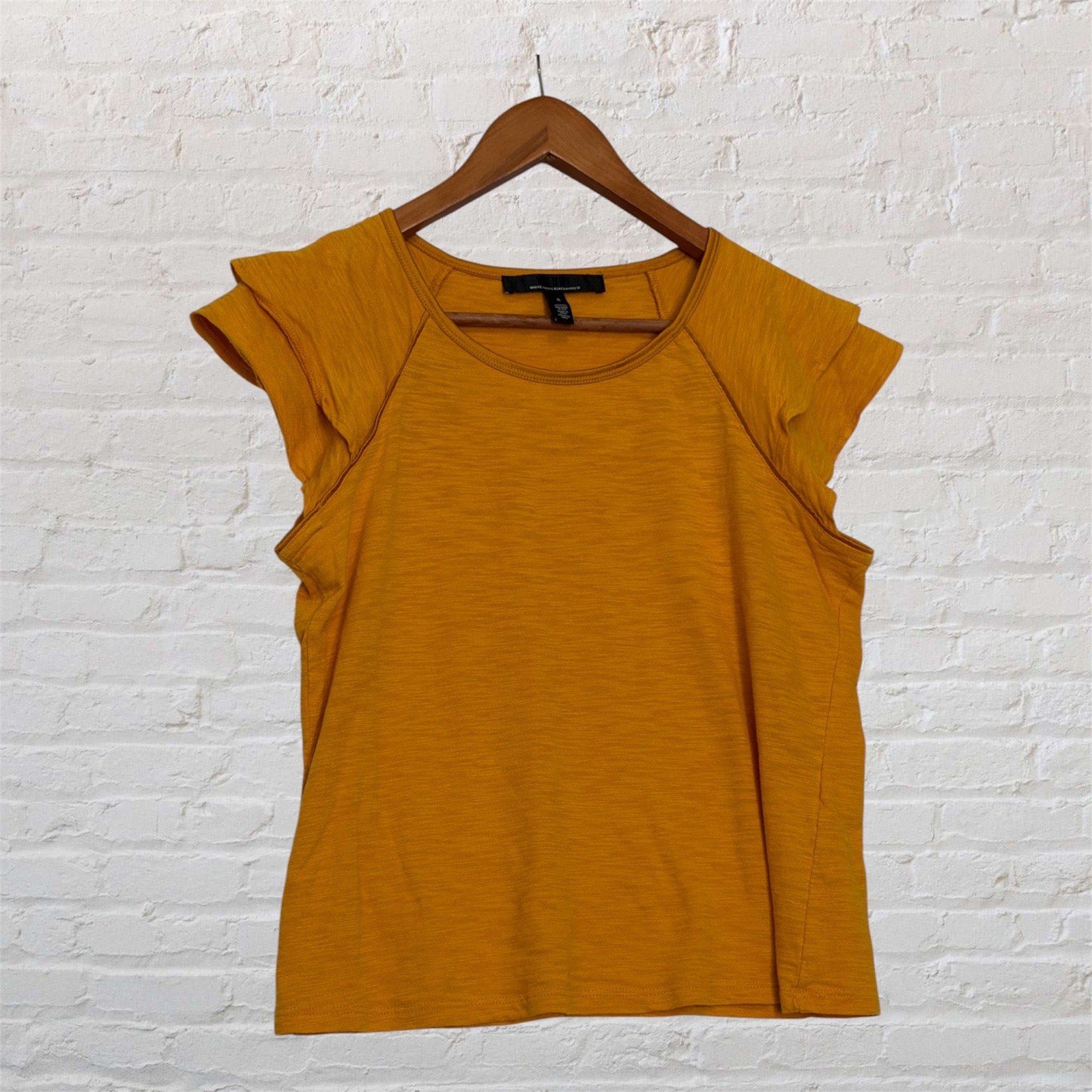 White House Black Market Mustard Yellow Flutter Sleeve Slub Knit Top Small