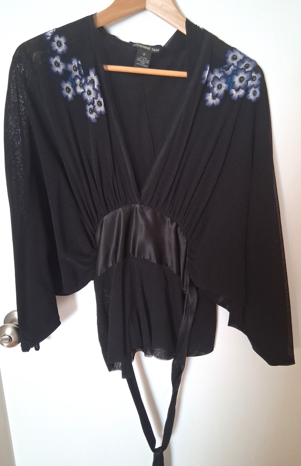 VIVIENNE TAM Dbl Mesh Silk Kimono Floral Print Detail Top 90s VINTAGE RARE