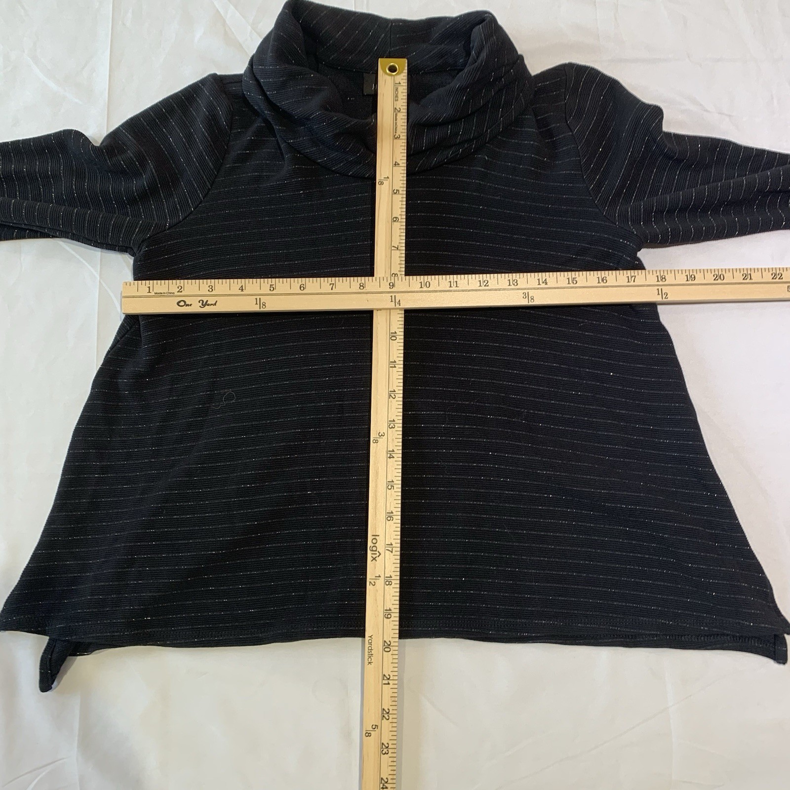 J Jill Womens Black Glitter Stripe Turtleneck Shirt Petite Small Rayon Lycra