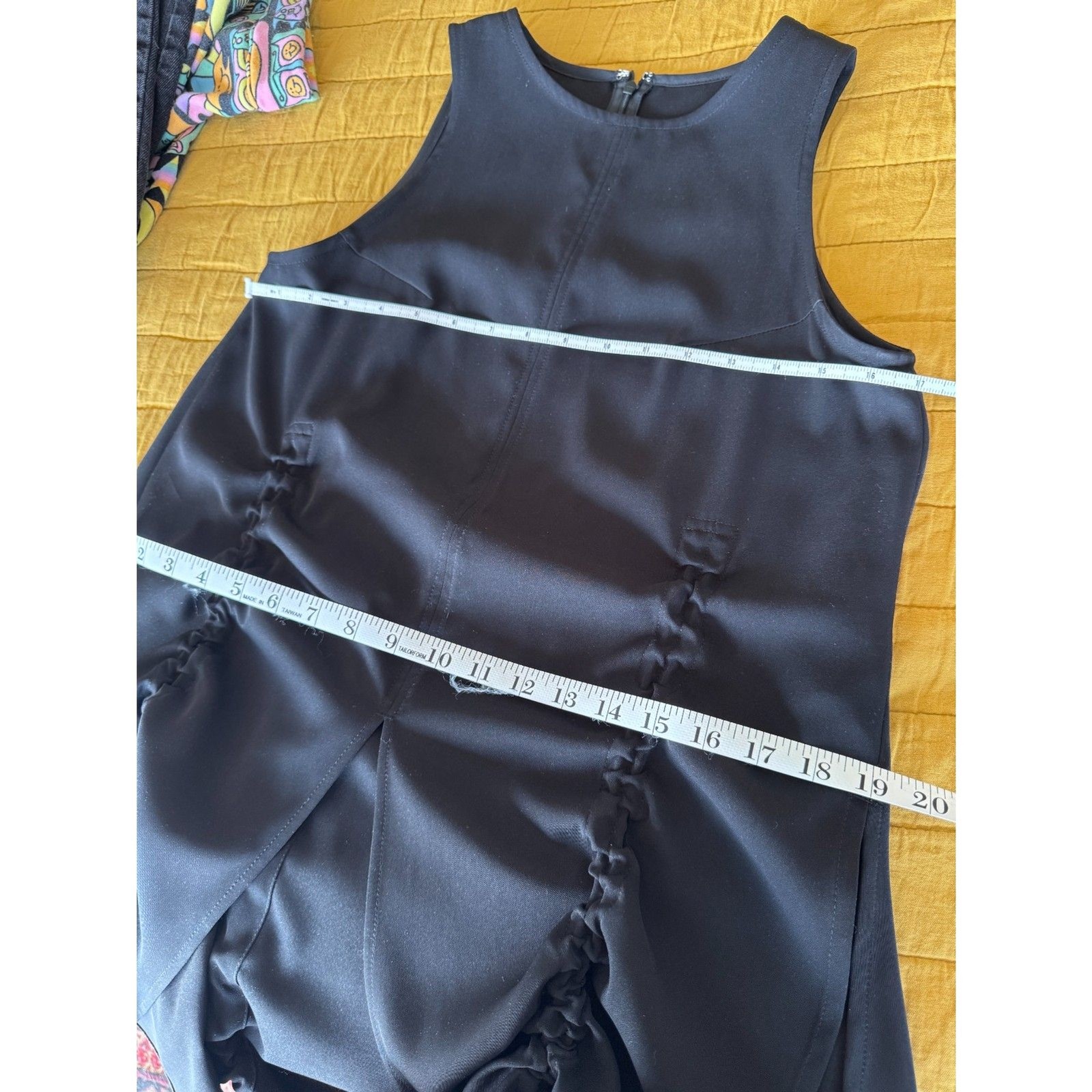 UN3D Japan Avant Garde Sleeveless Top Black Ruched Side Slit Asymmetric Tunic