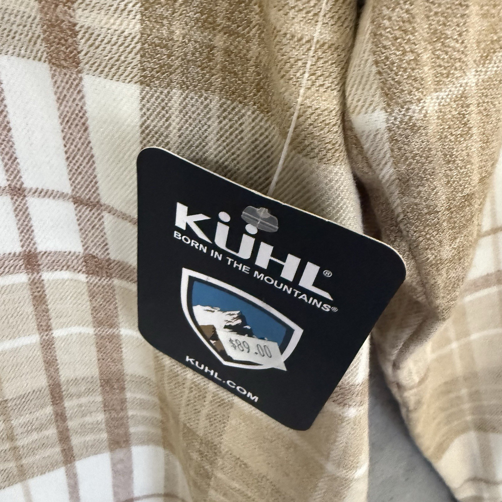 NWT KUHL Kamila Flannel Shirt Womens L Copper Beige Plaid Gorpcore Outdoor