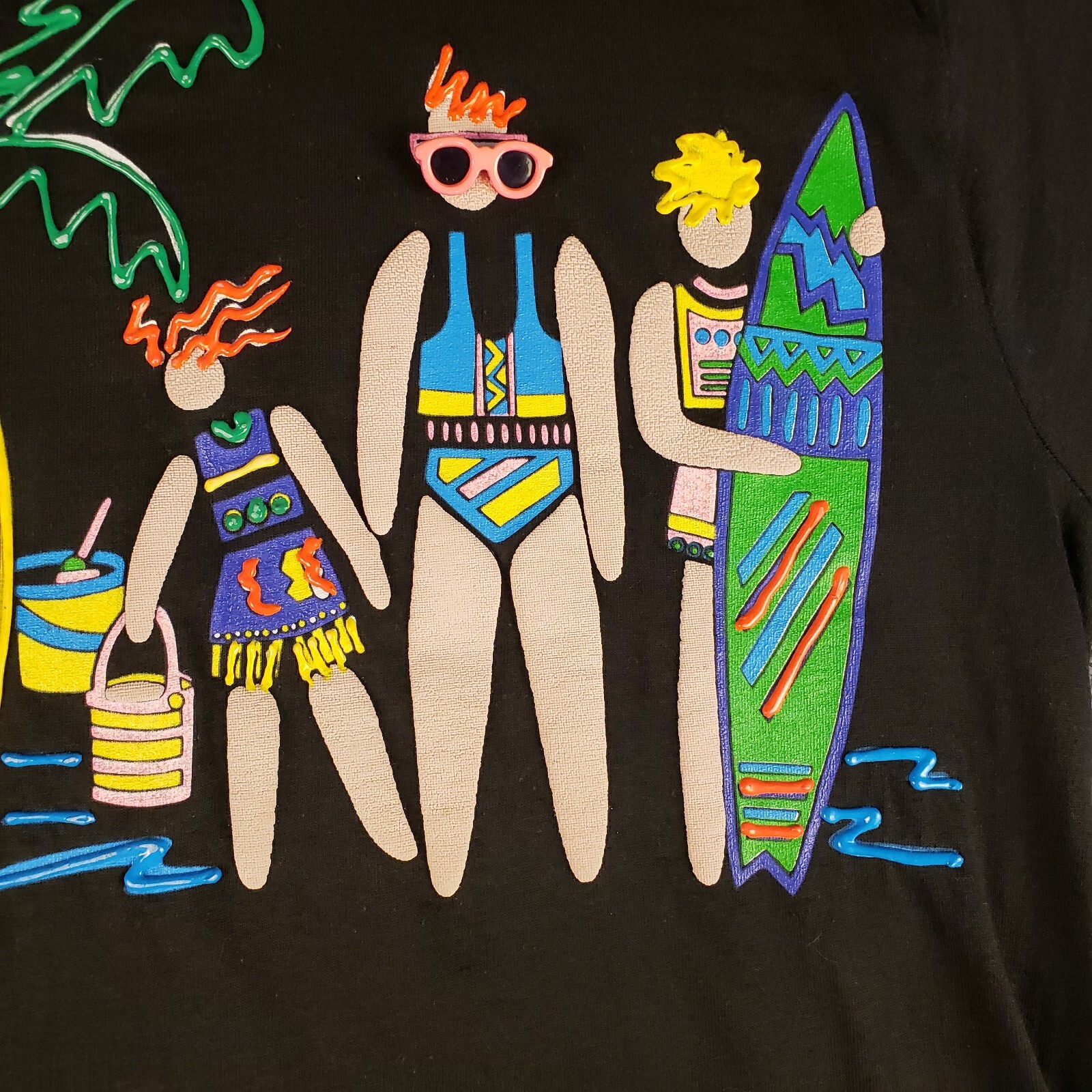 Vintage 3D Beach T Shirt Womens L Raised Print Single Stitch Made In USA 90s