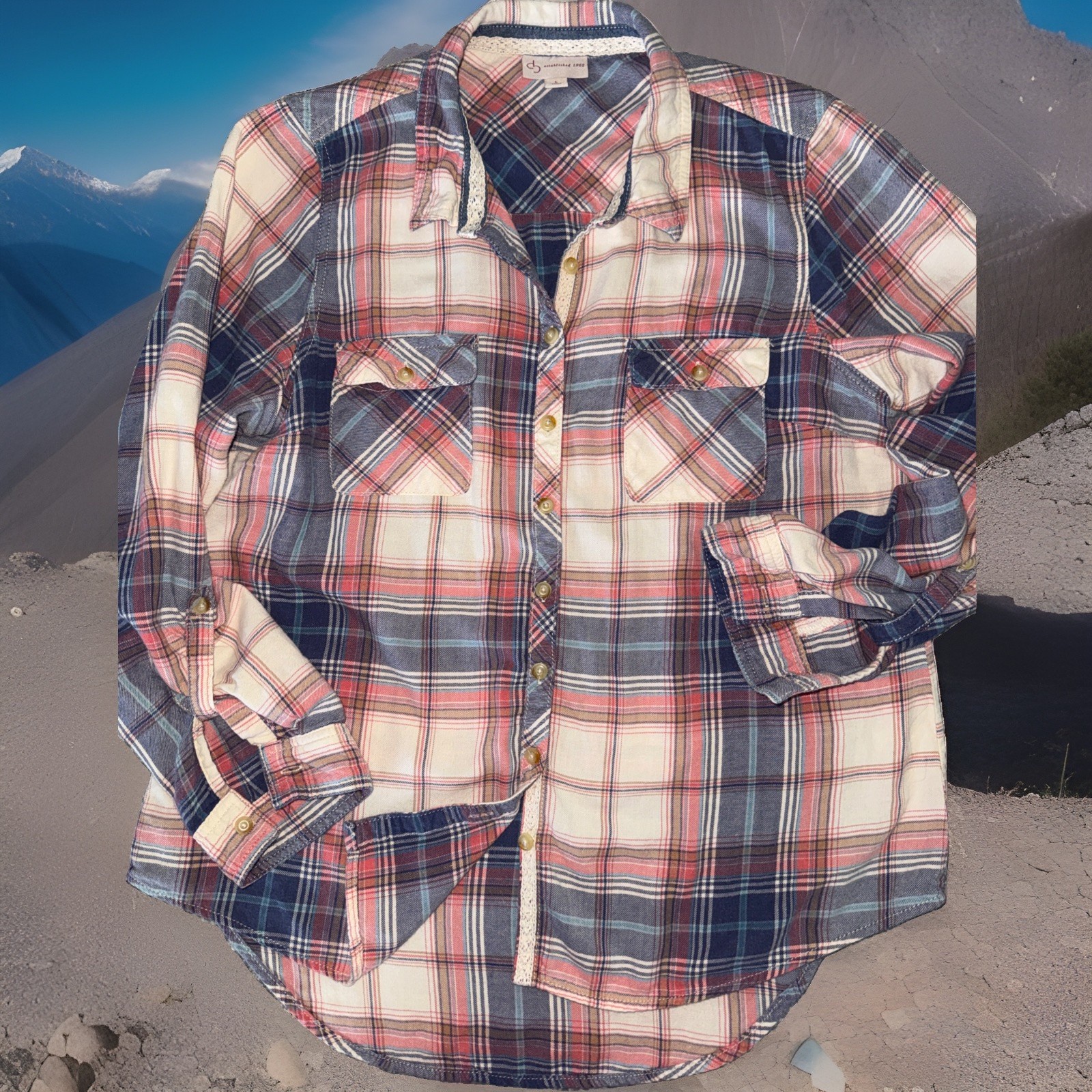 db Established 1962 Plaid Flannel Womens Large Roll Tab Sleeves *see msrmnts