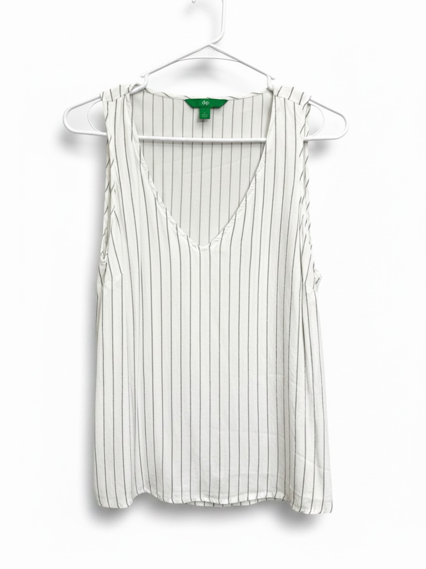 Dip Womens Pinstripe V-Neck Sleeveless Tank Top White Size L