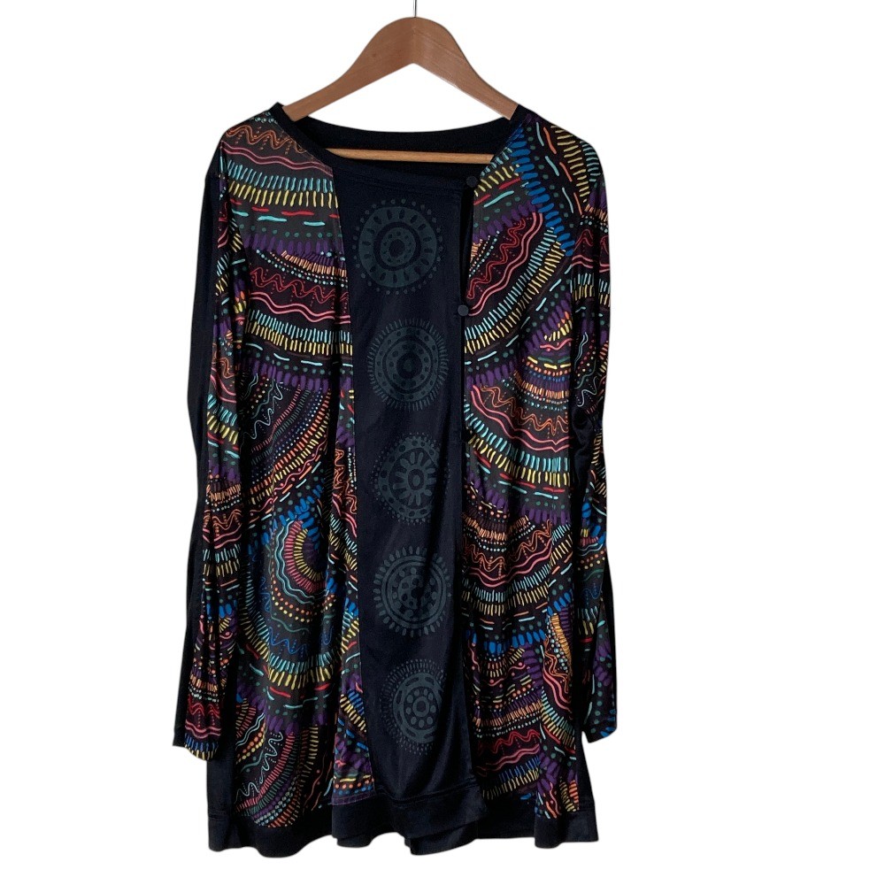 TOKUKO 1er VOL Neon Oriental Pattern Shirt/Blouse, Size 9, Black Women USED