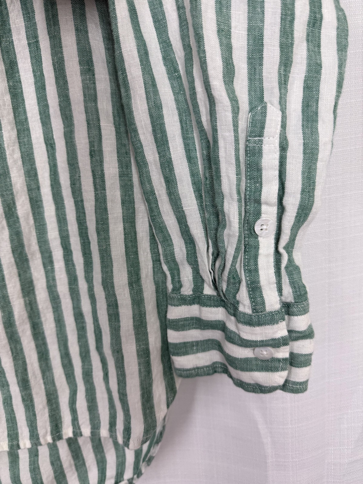 Faherty Laguna Linen Top Women M Green White Striped Boxy Relaxed Beach Vacation