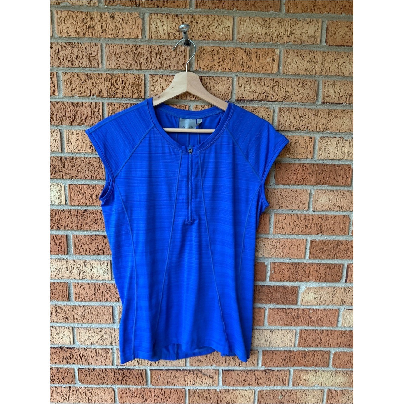 Athleta Cycling Jersey Short Zip Front Performance Blue Back Pocket