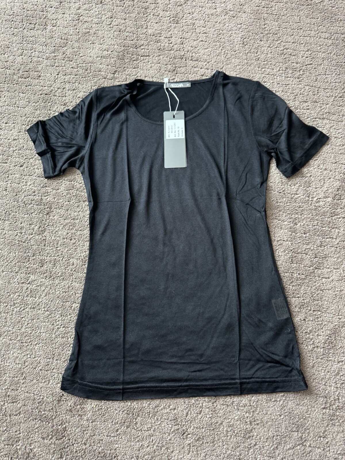 Alkena Switzerland Women’s Black Organic Silk Kurzarm R-H Shirt Size S