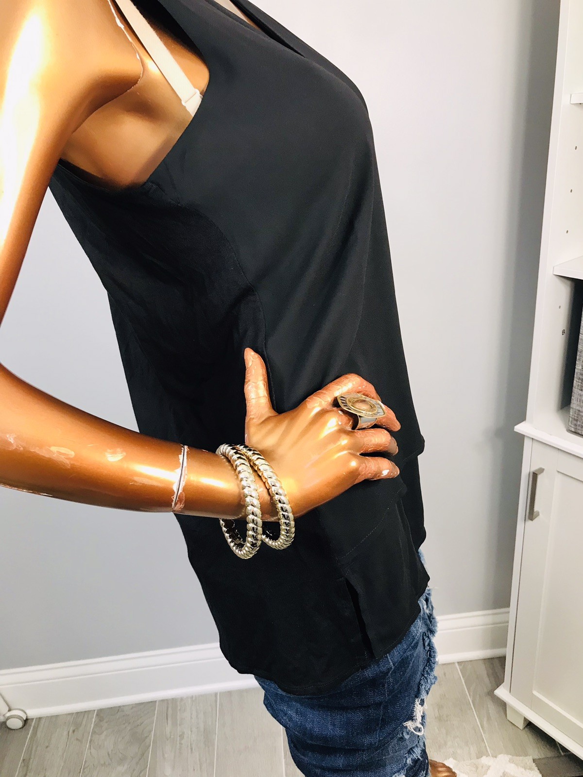 Michael Kors M Top NWT $58 Stretch MK Logo Black Sleeveless Blouse Casual Sexy
