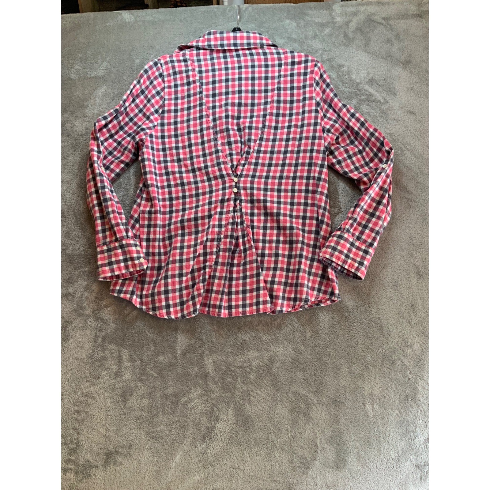 Carhartt Womens Pink Navy Blue Gingham Plaid Button Down Shirt Large L 12/14