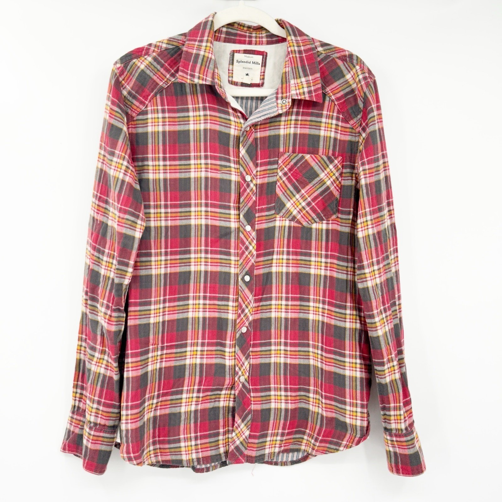 Splendid Mills Womens Red Plaid Snap Front Western Cabincore Flannel Shirt M