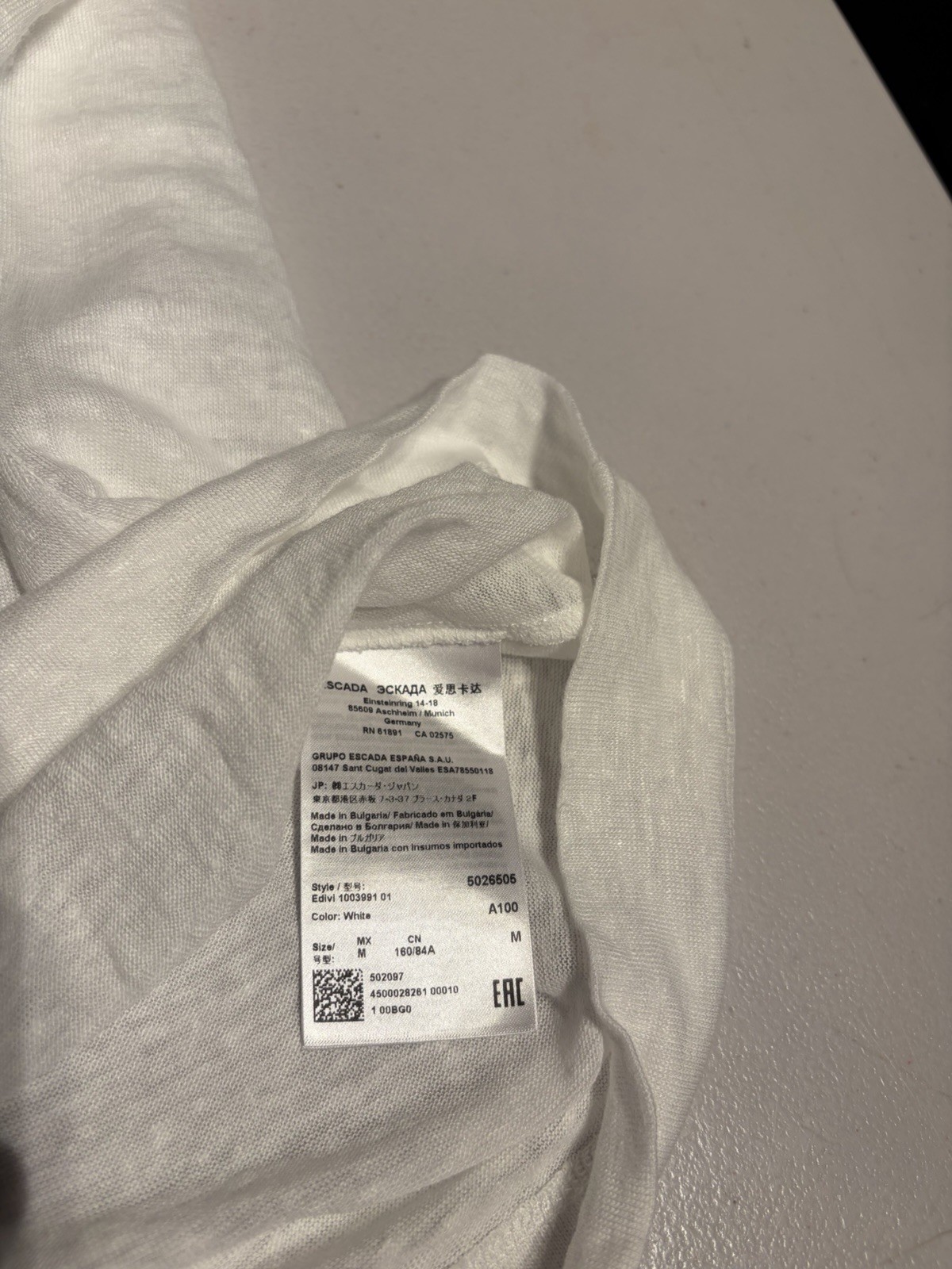 Escada Sport Shirt Women’s Medium White Silver Linen Tank Top Tee Boat Neck